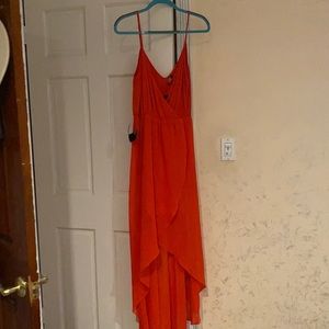 HIGH LOW CROSS OVER FRONT DRESS BEBE RED